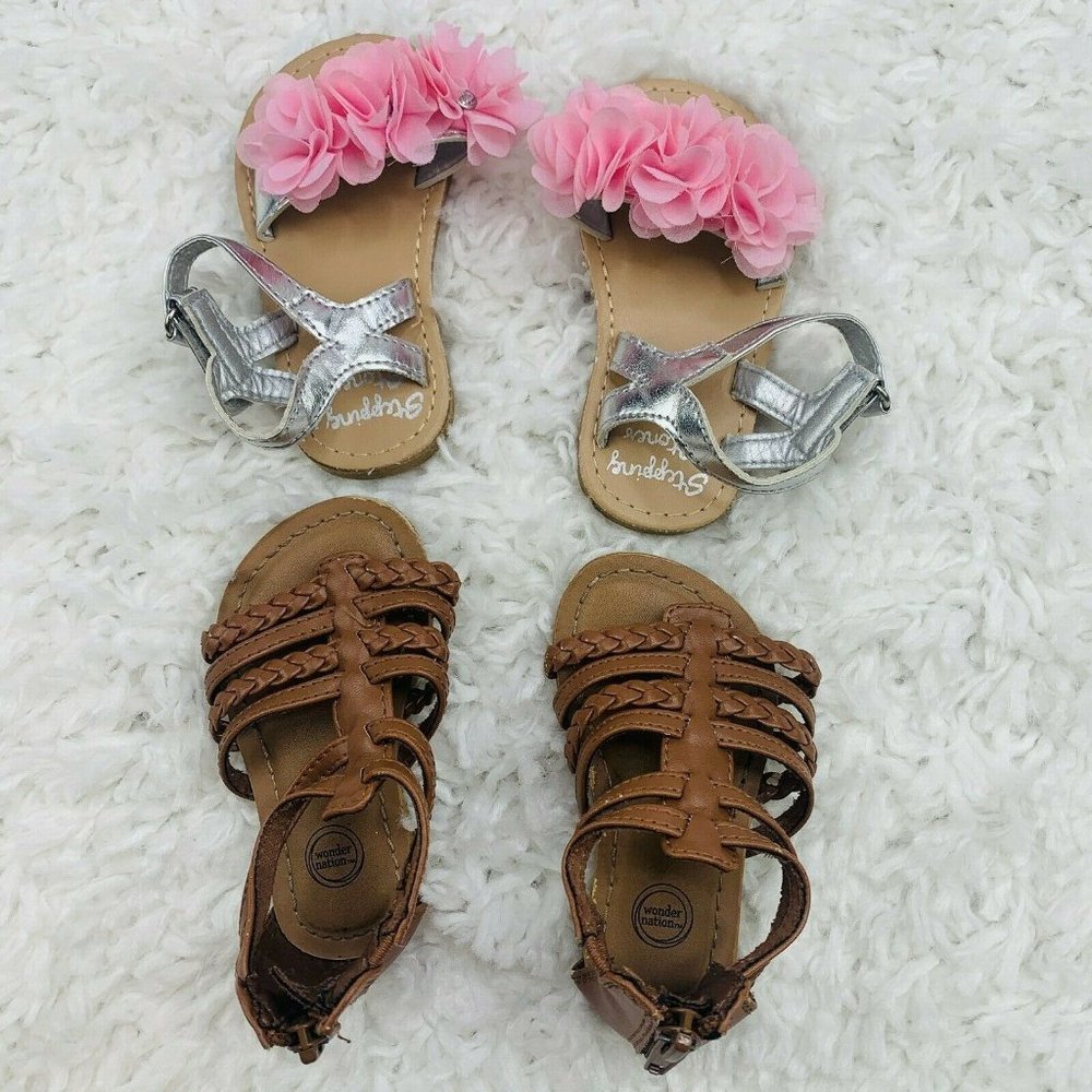 Lot of 2 pairs Mix Little Girl Shoes Size 5 Toddler Shoes Sandals Baby Pink